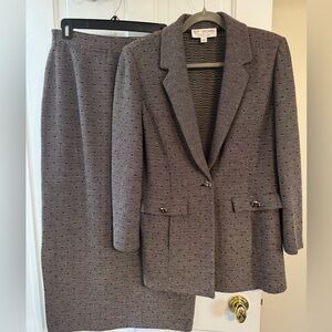 St John Santana Knit Skirt Suit Set Brown Jacket 8 Skirt 10 2 Piece Luxury